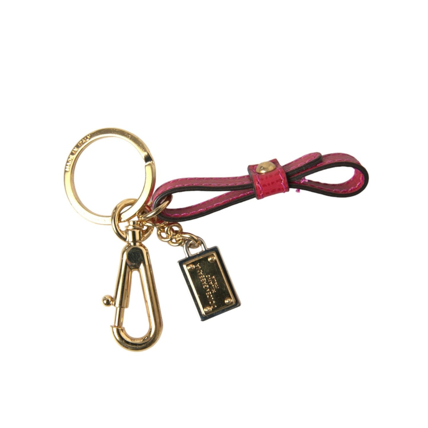 Dolce & Gabbana Red Calf Leather Gold Metal Logo Plaque Keyring Keychain SMY101283