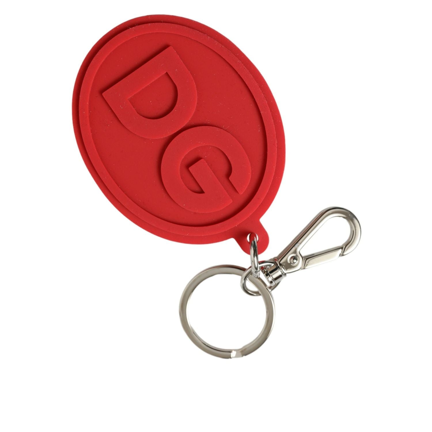 Dolce & Gabbana Red Rubber DG Logo Silver Brass Metal Keyring Keychain