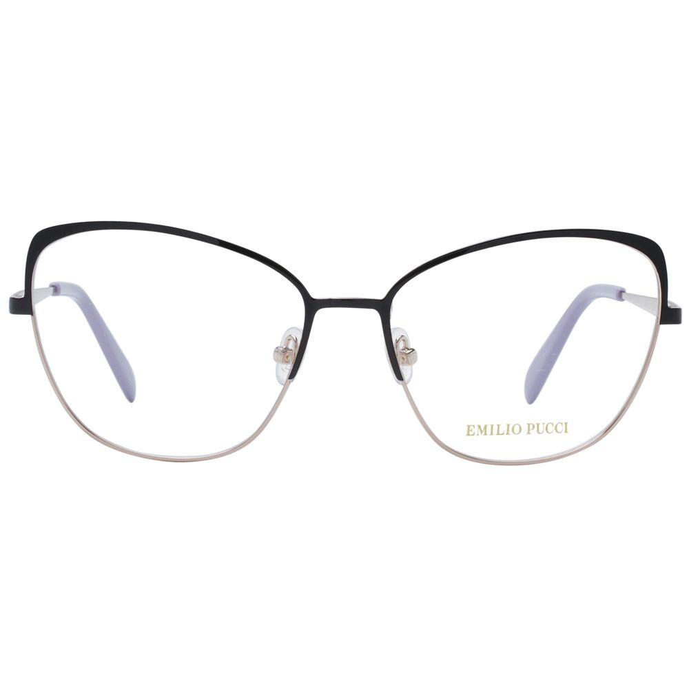 Emilio Pucci Black Women Glasses Frame featuring full-rim cat-eye metal design, demo lenses, and branded case.