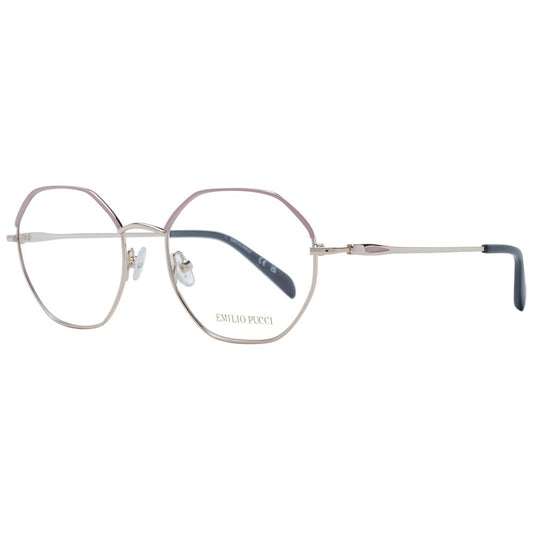 Emilio Pucci Pink Women Glasses Frame, full-rim round metal frame with rose color, demo lenses, 54-19-140 size.