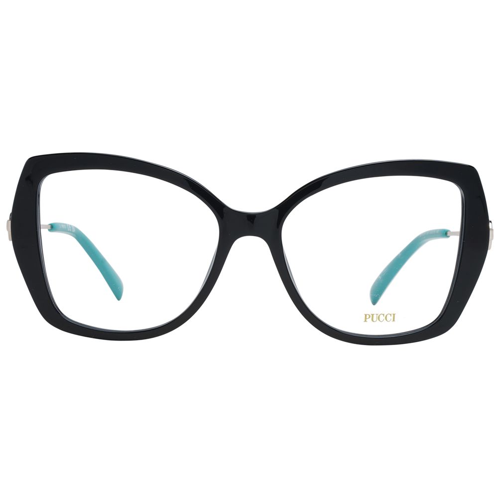 Emilio Pucci Black Women Glasses Frame with full-rim black plastic butterfly shape, size 53-16-140, includes branded case.