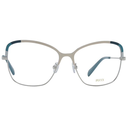 Emilio Pucci Multicolor Women Glasses Frame in metal with butterfly style, full-rim design, and demo lenses.