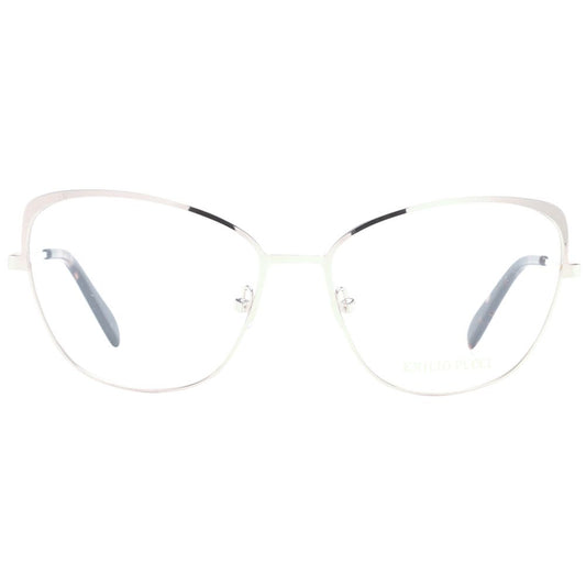 Emilio Pucci Rose Gold Women Glasses Frame cat eye style with full-rim metal frame and demo lenses, includes branded case.