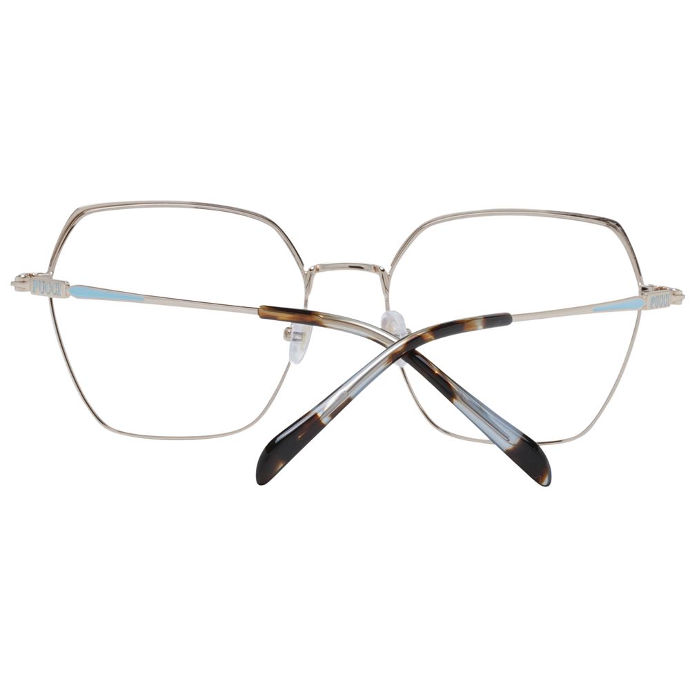 Emilio Pucci Gold Women Glasses Frame in full-rim metal with square design, featuring a 54-17-140 frame size and demo lenses.