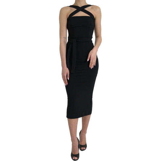 Dolce & Gabbana Black Sheath Halter Sleeveless Midi Dress