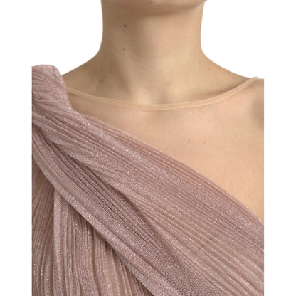 Dolce & Gabbana Light Lilac Pleated Lame Tulle One Shoulder Dress