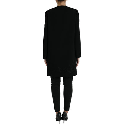 Dolce & Gabbana Black Floral Wool Button Embellished Jacket