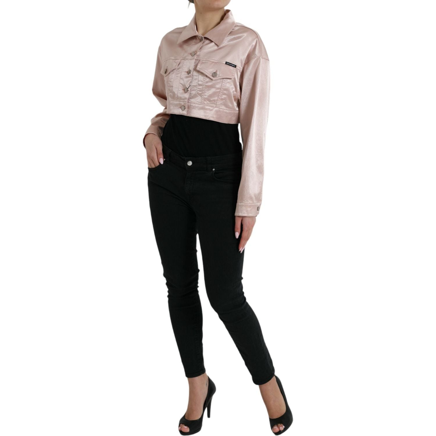 سترة جينز قصيرة باللون الوردي الأنيق من دولتشي آند غابانا