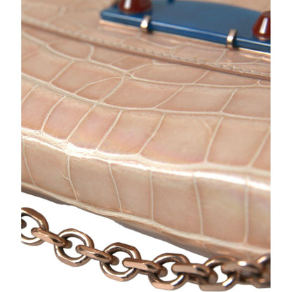 Balenciaga Beige Blue Agate Exotic Leather Gold Chain Purse Bag