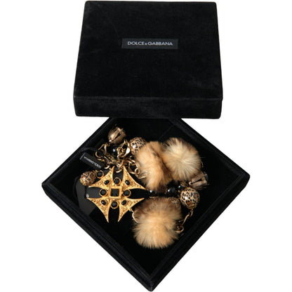 Dolce & Gabbana Gold Black Crystals Lapin Fur Filigree Chocker Necklace Necklace