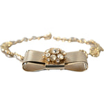 Dolce & Gabbana Gold Brass Clear Crystal Bow Chain Choker Necklace Necklace Dolce & Gabbana Rosy Brown