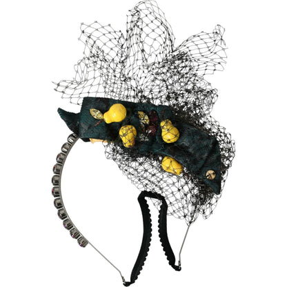 Dolce & Gabbana Black Lemons Sicily Purple Crystal Net Headband Diadem