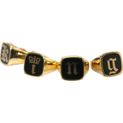Dolce & Gabbana Gold Brass KING Enamel Set of 4 Ring