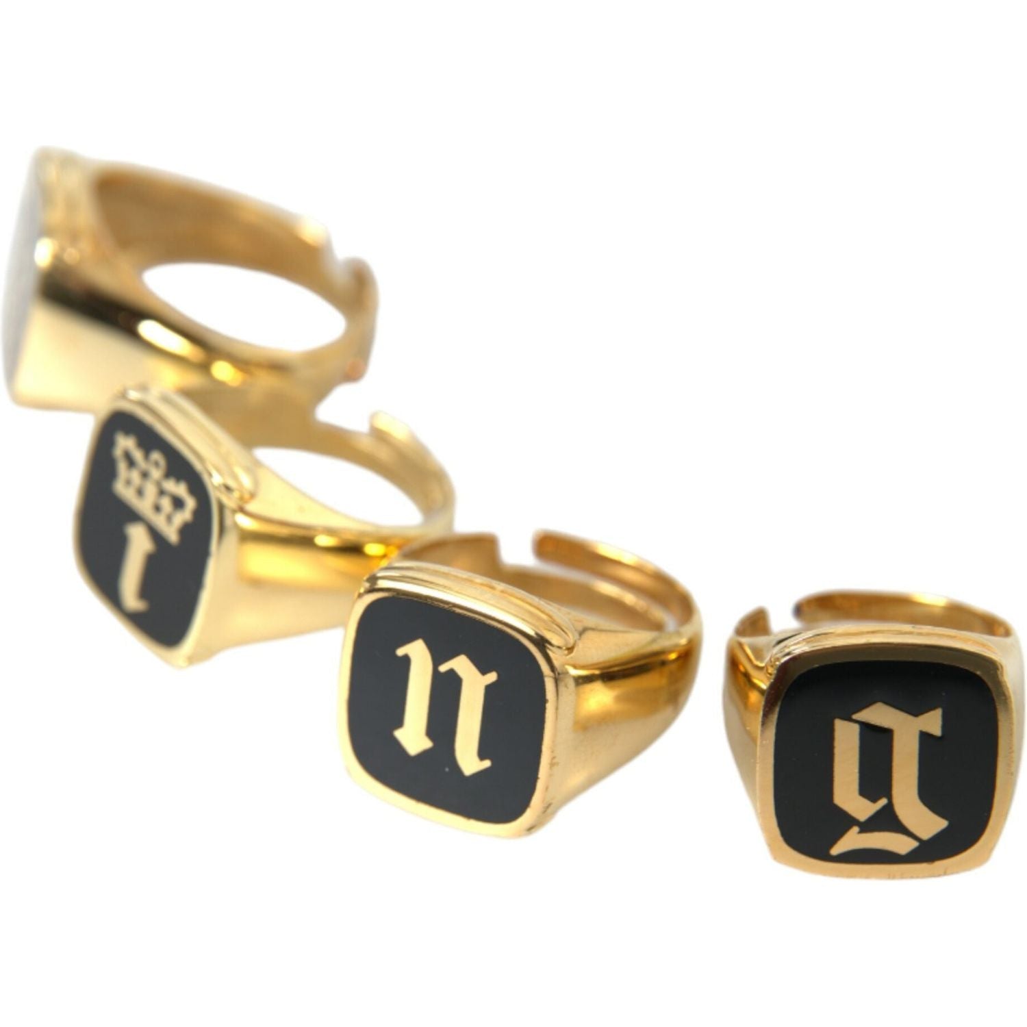 Dolce & Gabbana Gold Brass KING Enamel Set of 4 Ring