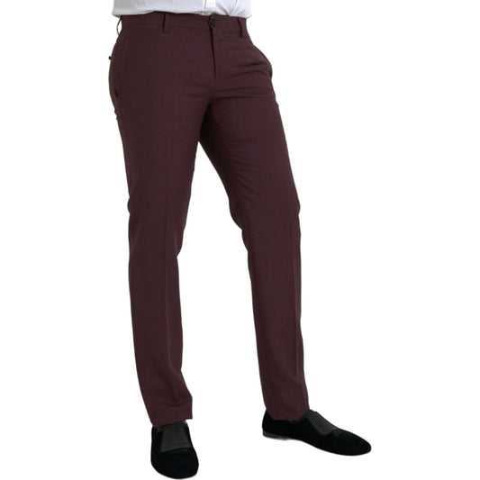 Dolce & Gabbana Maroon Wool Men Slim Fit Dress Pants PAN75293-48