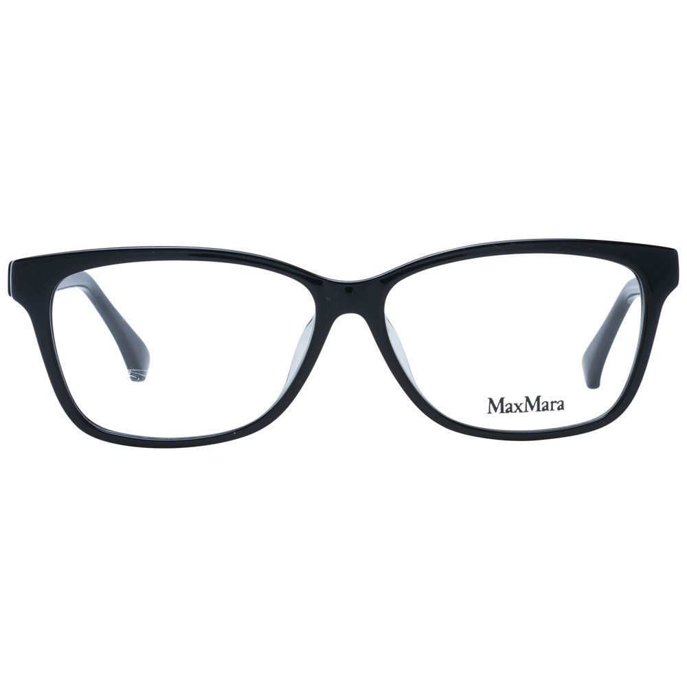 Max Mara Black Women Glasses Frame, full-rim rectangle plastic design with demo lenses, black color, size 56-13-140, includes branded case.