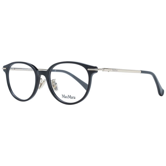 Max Mara Black Women Glasses Frame in full-rim style with plastic material, round shape, and demo lenses. Includes branded case.