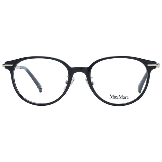 Max Mara Black Women Glasses Frame, full-rim round plastic design with demo lenses, includes branded case.