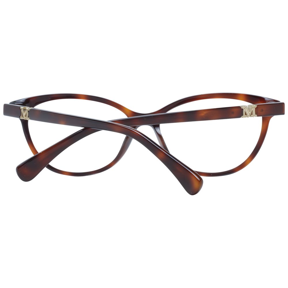 Max Mara Brown Women Glasses Frame, full-rim butterfly style in plastic, with demo lenses, includes branded case.