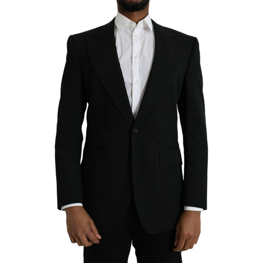 Dolce & Gabbana Black Wool Peak Single Breasted Coat Blazer JKT4024-48