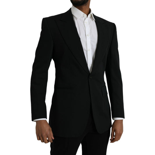 Dolce & Gabbana Black Wool Peak Single Breasted Coat Blazer JKT4024-48