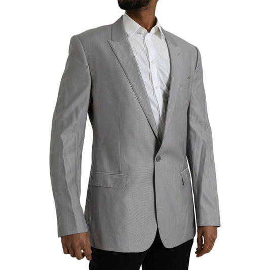 Dolce & Gabbana Gray Wool Peak Single Breasted Coat Blazer JKT4028-54