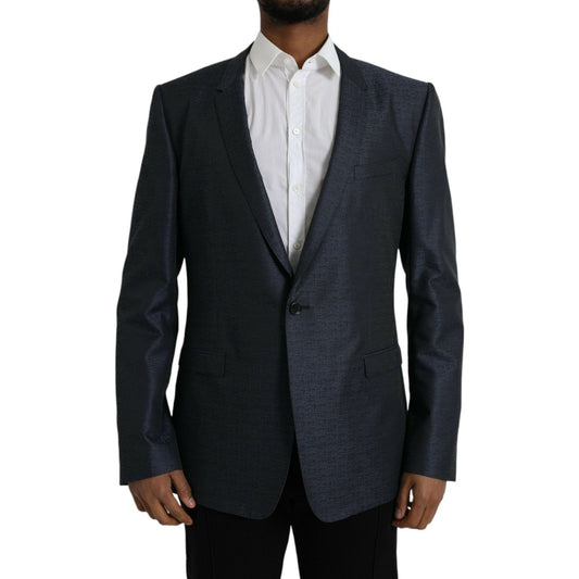 Dolce & Gabbana Blue Wool GOLD Single Breasted Coat Blazer JKT4031-56