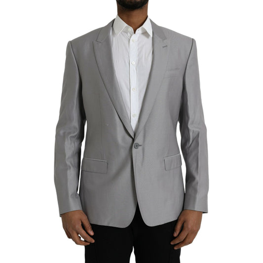 Dolce & Gabbana Gray Wool Peak Single Breasted Coat Blazer JKT4037-52