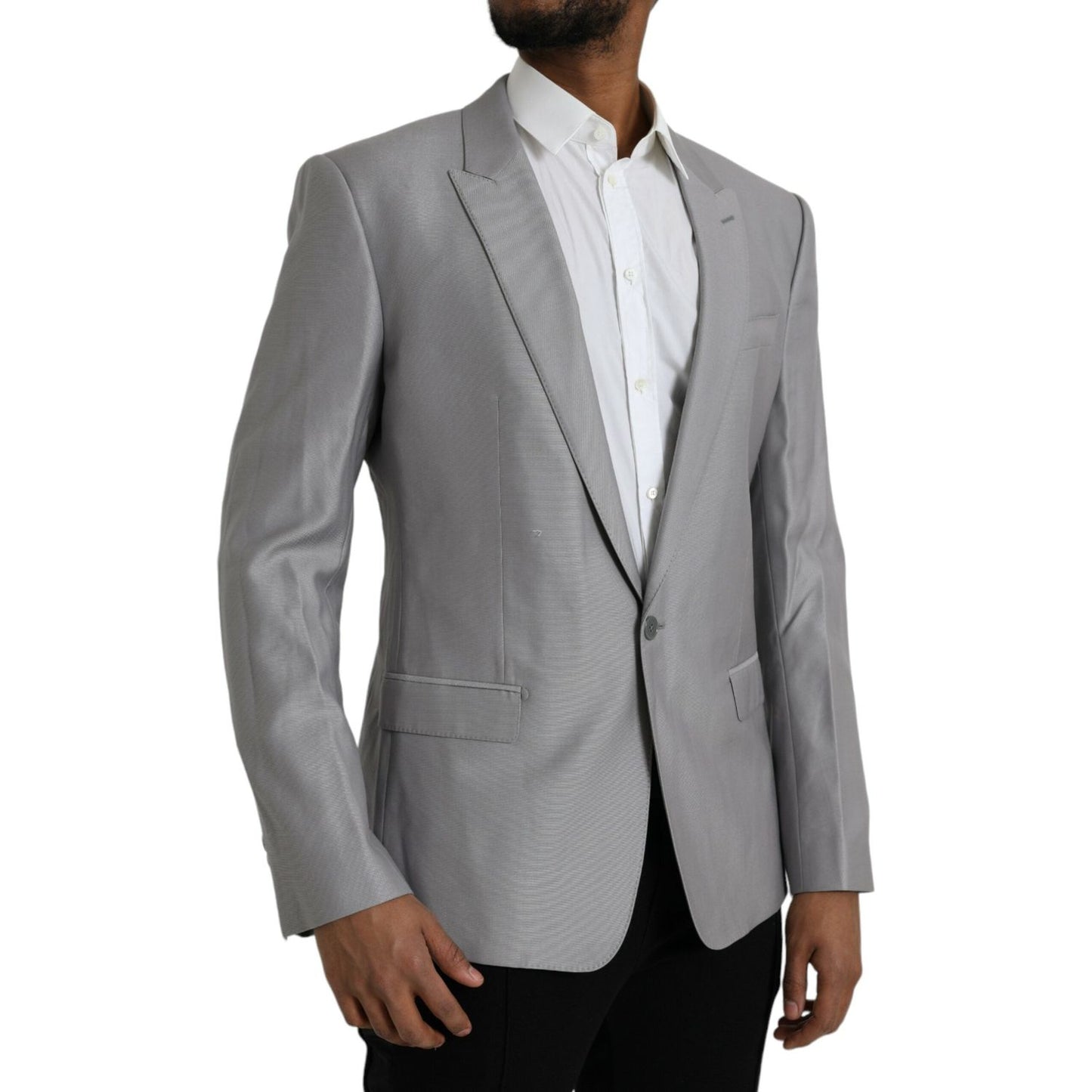 Dolce & Gabbana Gray Wool Peak Single Breasted Coat Blazer