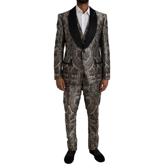 Dolce & Gabbana Brown Floral Jacquard Formal 3 Piece Suit KOS2220-54
