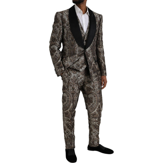 Dolce & Gabbana Brown Floral Jacquard Formal 3 Piece Suit KOS2220-54