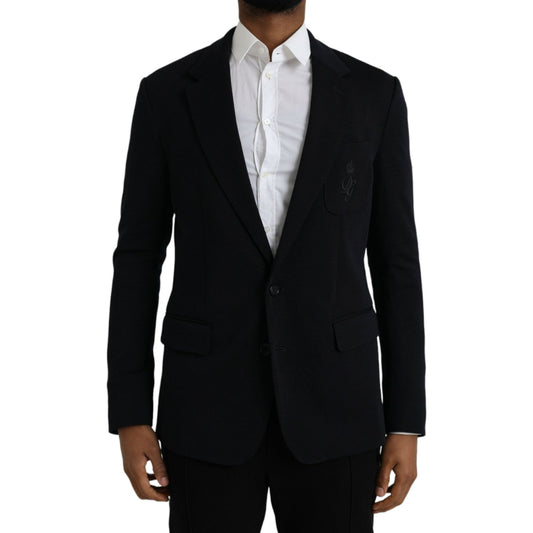 Dolce & Gabbana Black Wool Single Breasted Coat Blazer KOS2243-44