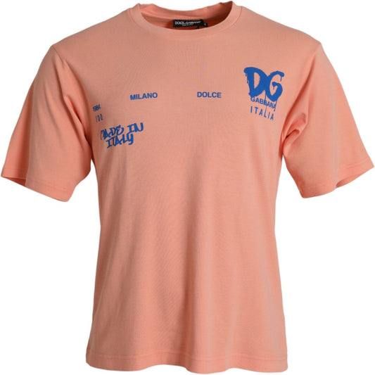 Dolce & Gabbana Coral Cotton Logo Print Short Sleeve T-shirt
