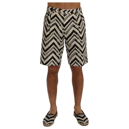 Dolce & Gabbana White Black Striped Cotton Linen Shorts