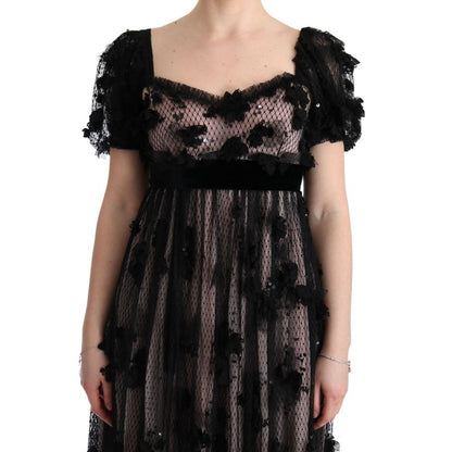 Dolce & Gabbana Black Pink Silk Applique Shift Dress