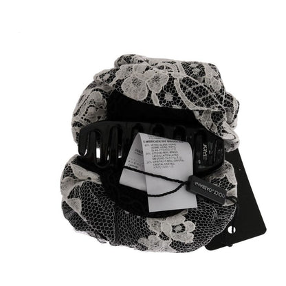 Dolce & Gabbana Black White Floral Lace Crystal Hair Claw