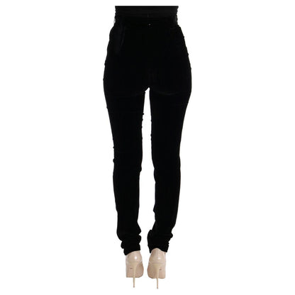 Ermanno Scervino Black Velvet Slim Fit Pants Jeans & Pants