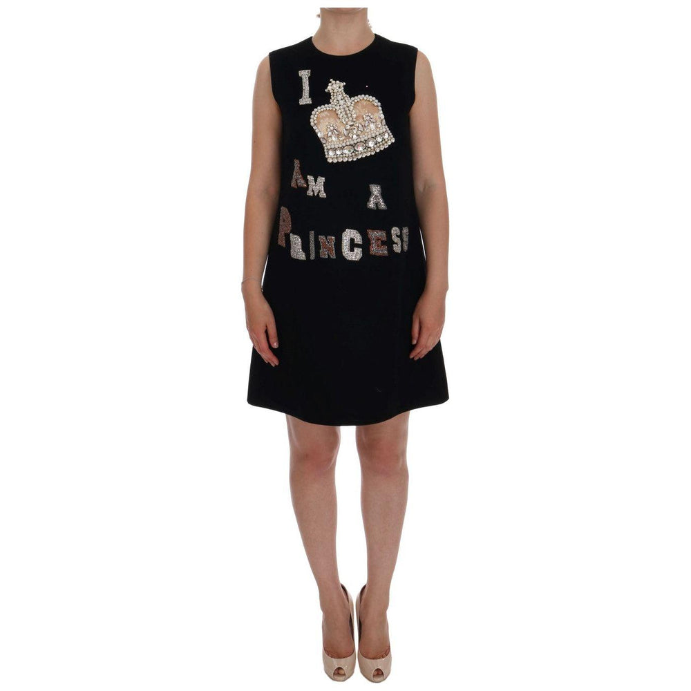 Dolce & Gabbana Black Wool Crystal Princess Dress Dolce & Gabbana Black