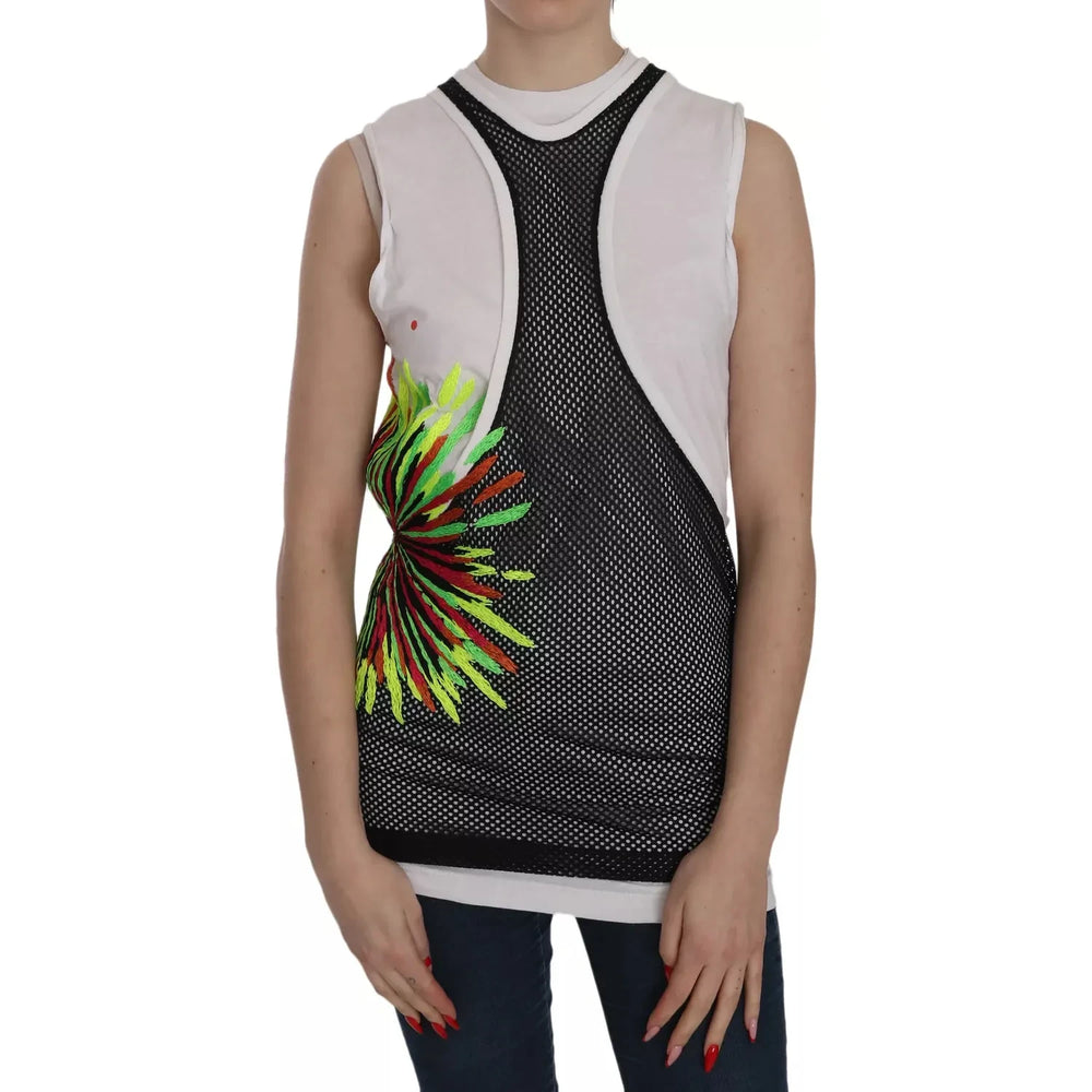 Dsquared² Black White Crew Neck Sleeveless Cotton Blouse JKT515-38