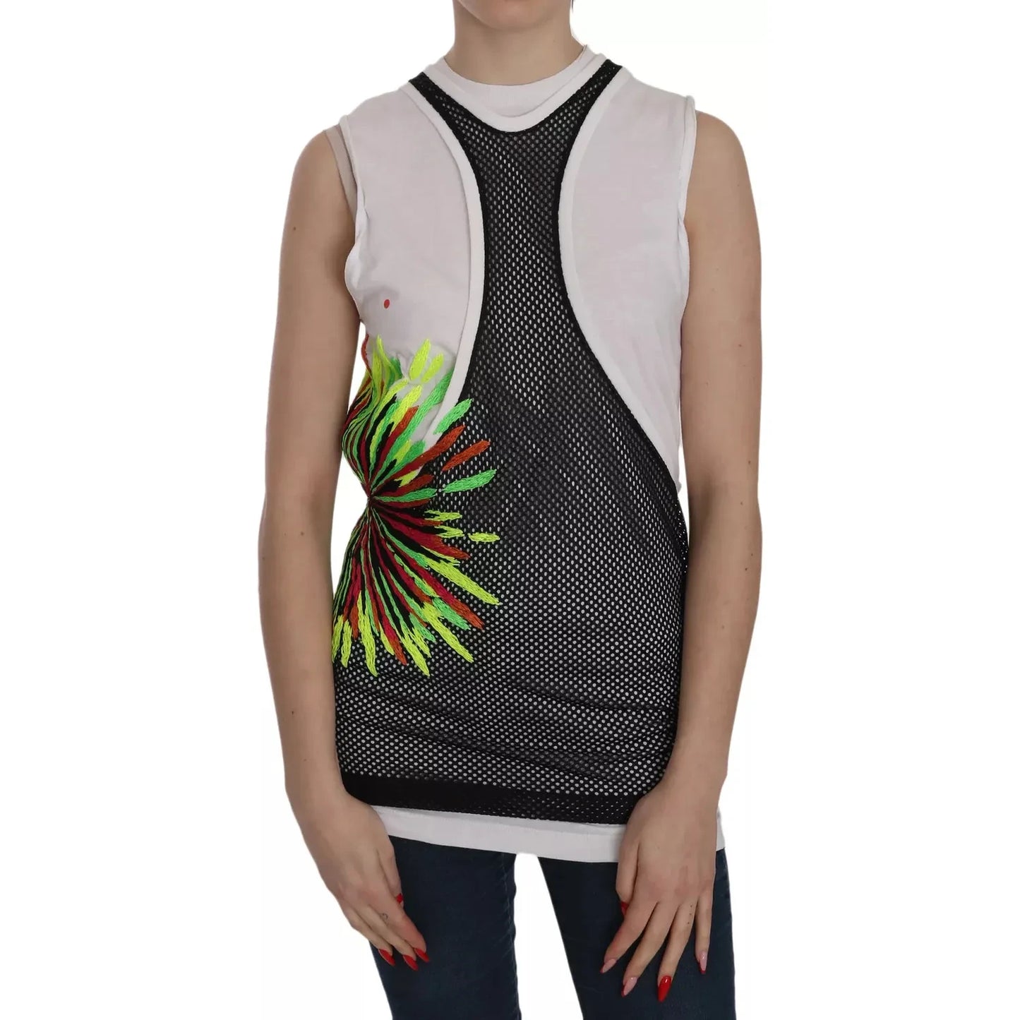 Dsquared² Black White Crew Neck Sleeveless Cotton Blouse JKT515-38