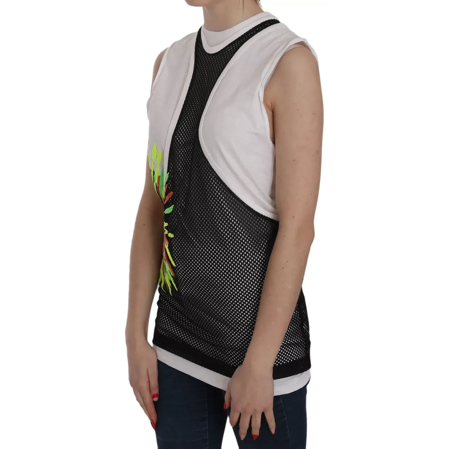 Dsquared² Black White Crew Neck Sleeveless Cotton Blouse JKT515-38