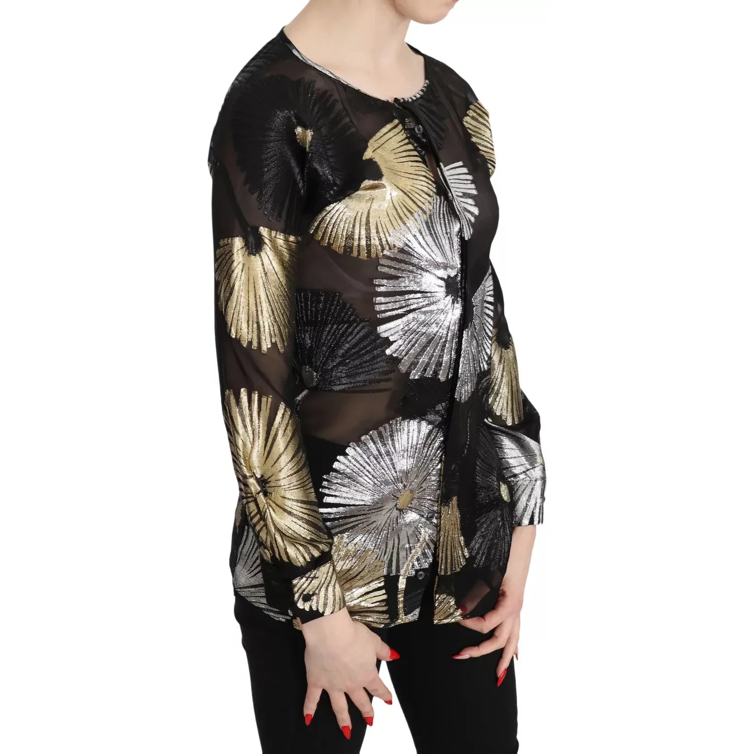 بلوزة شفافة من الحرير من Dsquared² باللون الذهبي والفضي