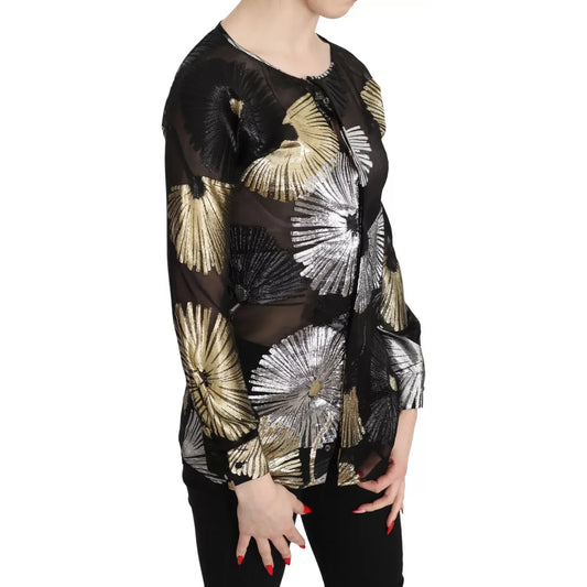 Dsquared² Gold Silver Silk Jacquard See Through Top Blouse TSH3487-40
