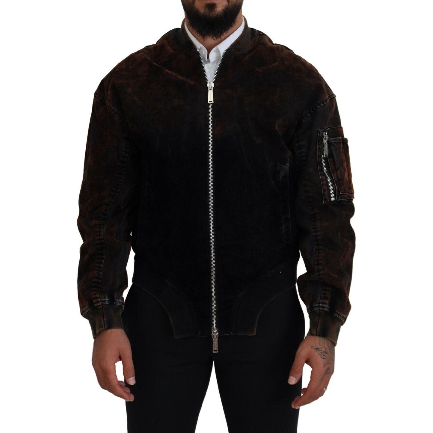 Dsquared² Brown Cotton Bomber Zipper Pocket Sleeves Jacket JKT3534-48