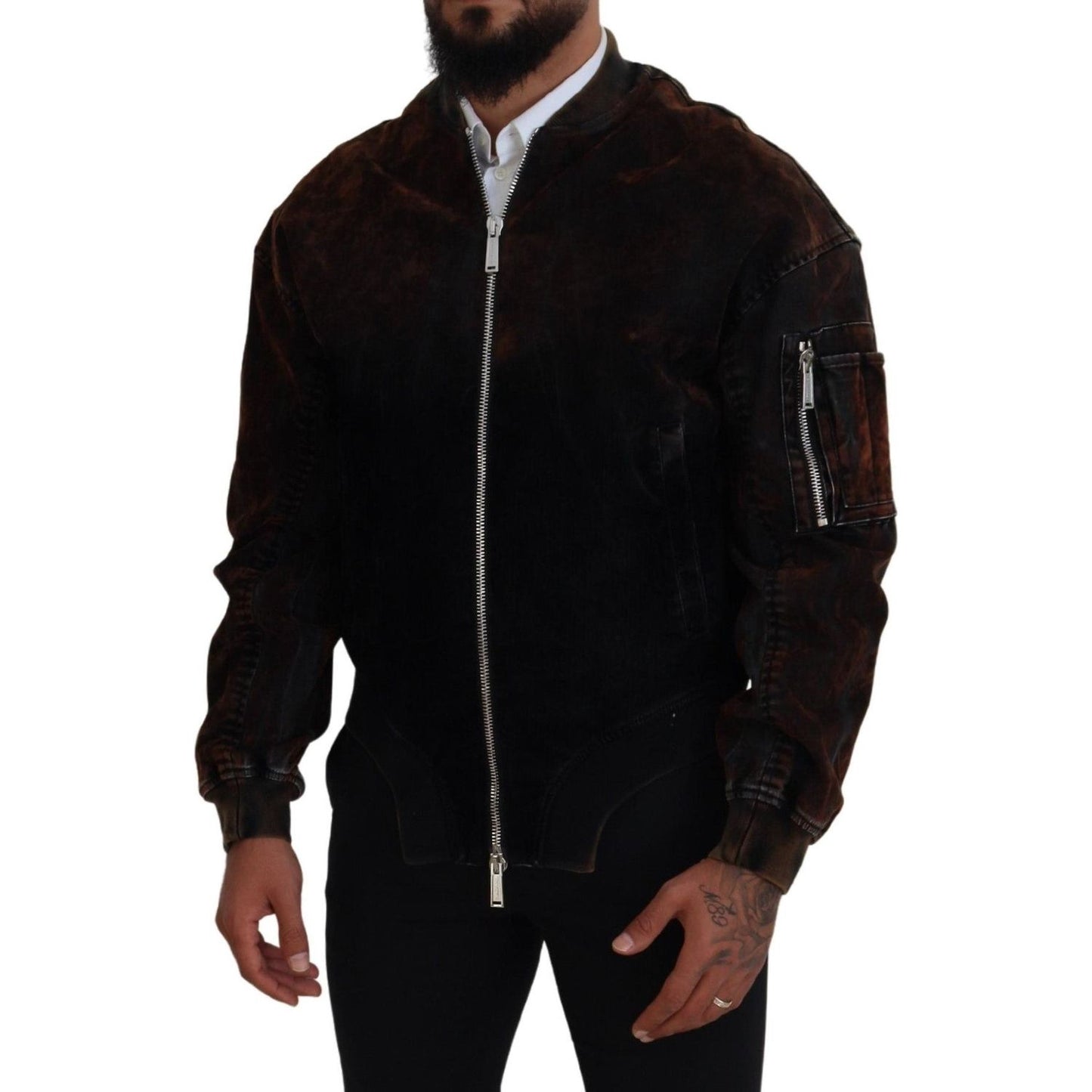Dsquared² Brown Cotton Bomber Zipper Pocket Sleeves Jacket JKT3534-48