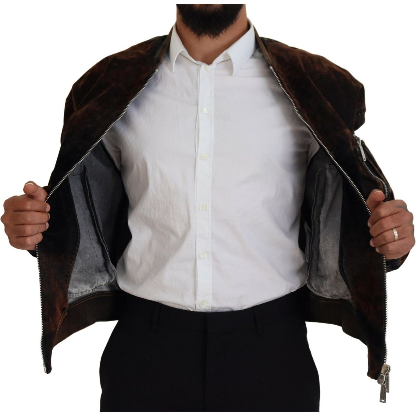 Dsquared² Brown Cotton Bomber Zipper Pocket Sleeves Jacket JKT3534-48