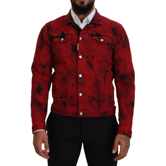 Dsquared² Red Black Tie Dye Collared Men Denim Jacket JKT3538-48