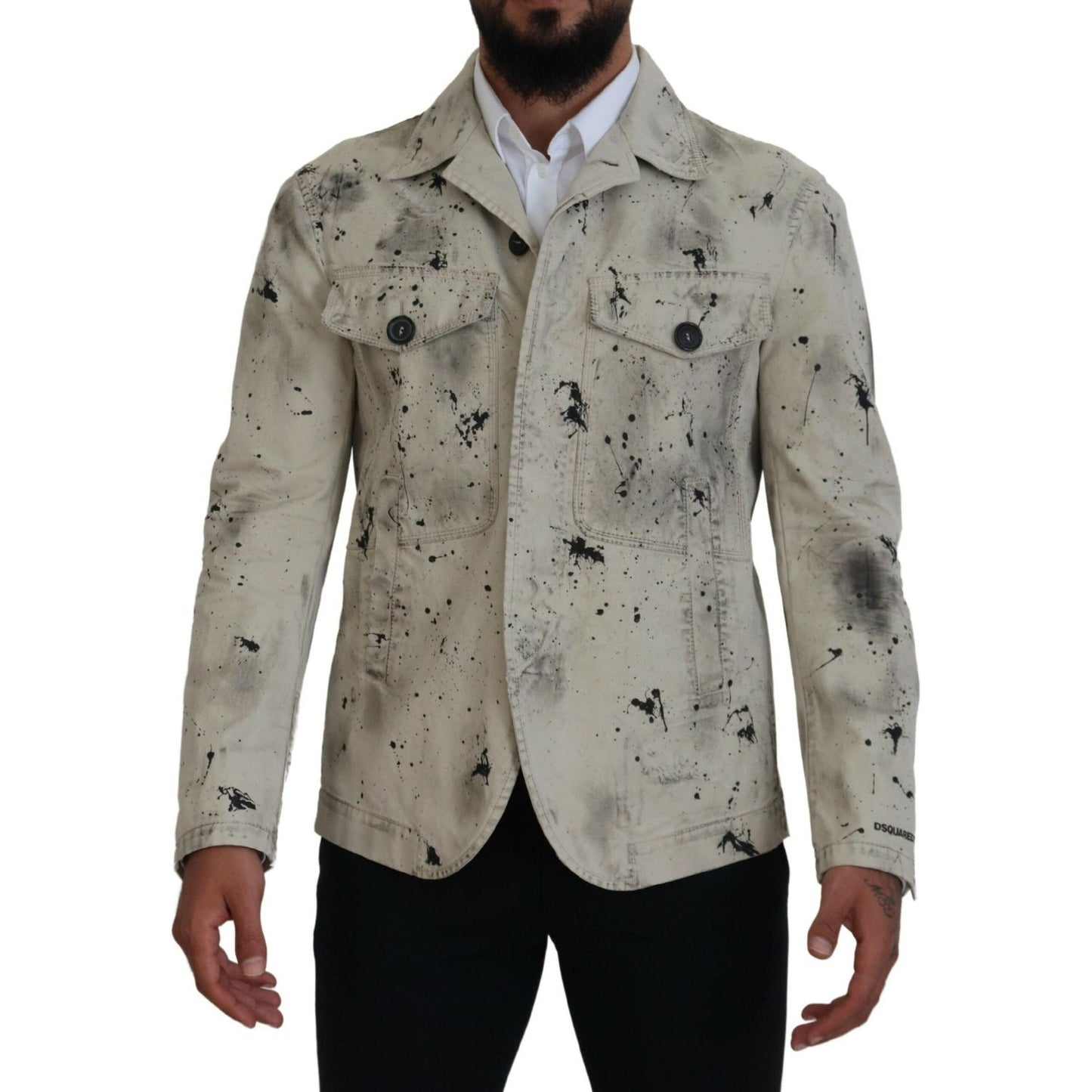 Dsquared² Off White Black Splash Print Casual Denim Jacket