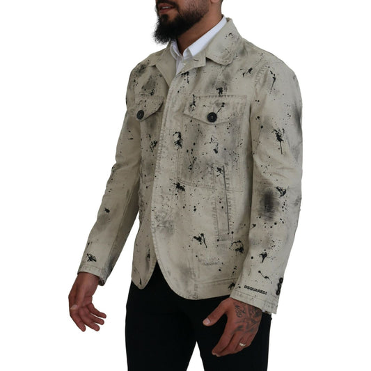 Dsquared² Off White Black Splash Print Casual Denim Jacket JKT3541-48