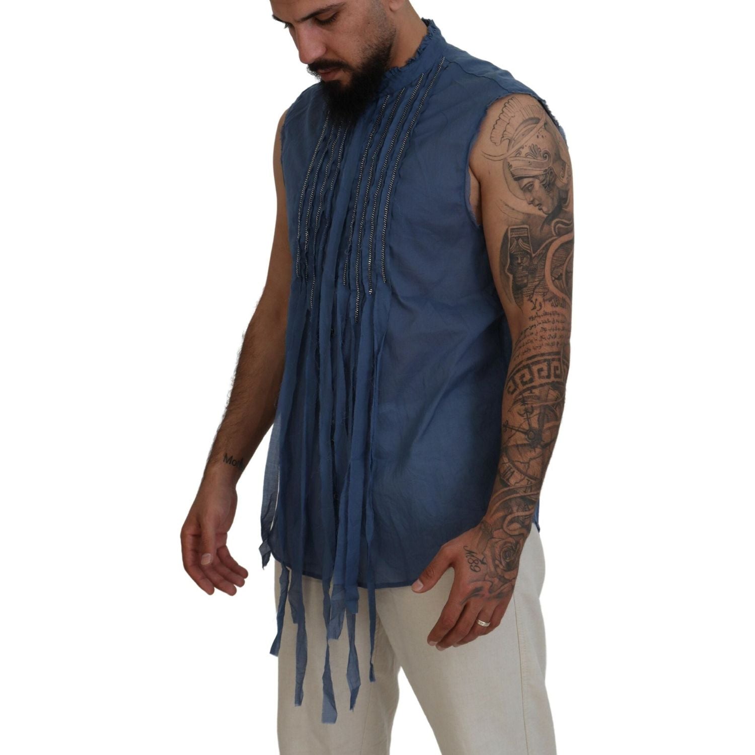 قميص Dsquared² بدون أكمام مزين بسلسلة من القطن باللون الأزرق